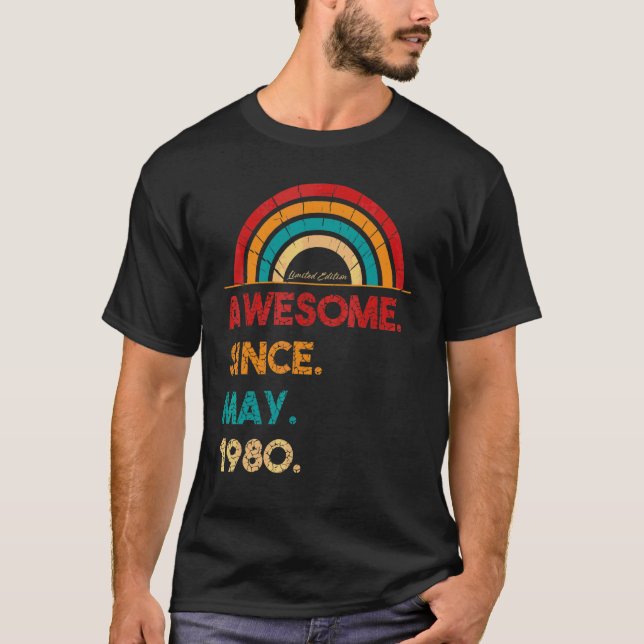 42 Year Old Awesome Since May 1980  42nd Birthday T-Shirt (Front)