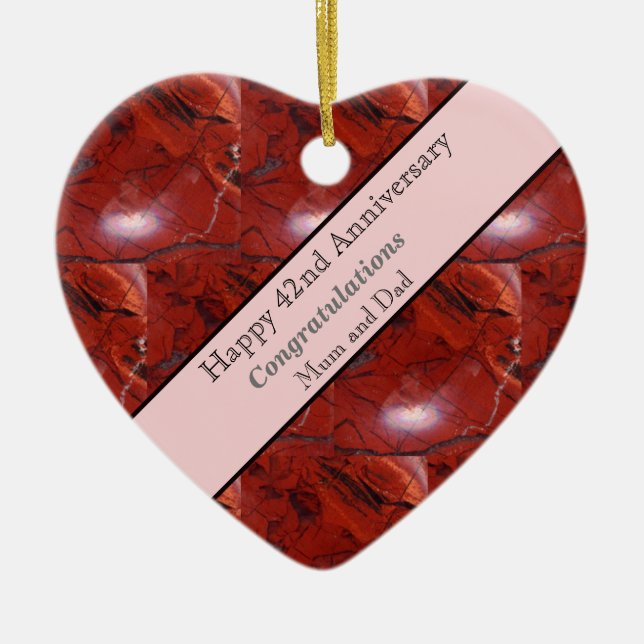 42nd Anniversary Jasper  Ceramic Tree Decoration (Front)