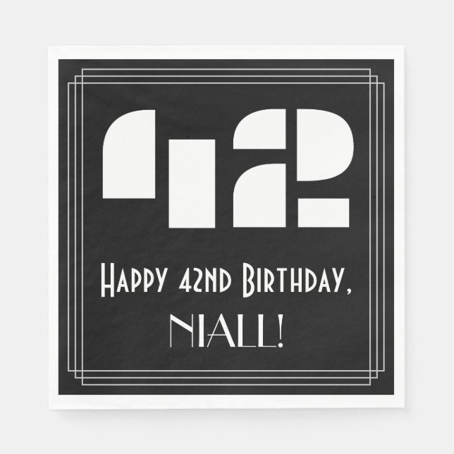 42nd Birthday: Art Deco Inspired Look "42" + Name Napkin (Front)