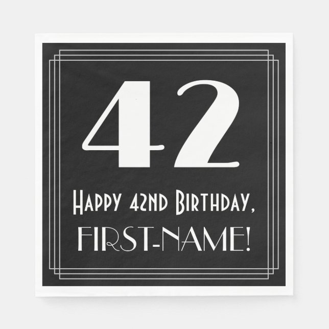 42nd Birthday ~ Art Deco Inspired Look "42", Name Napkin (Front)