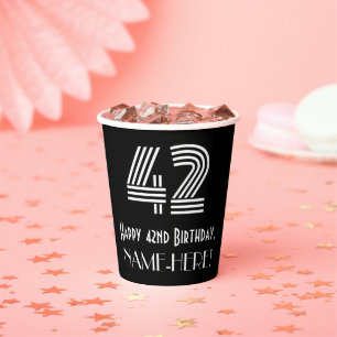 42nd Birthday — Art Deco Inspired Look “42” + Name Paper Cups