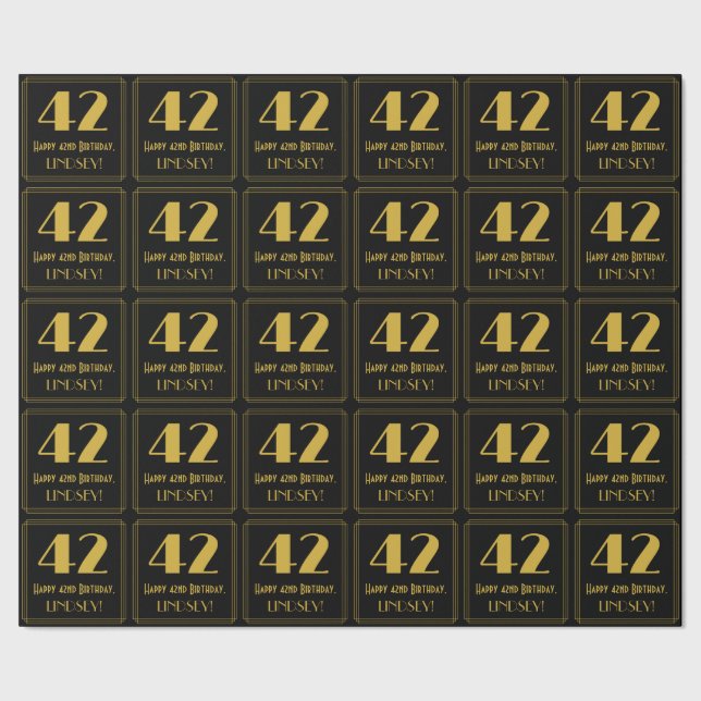 42nd Birthday ~ Art Deco Inspired Look "42", Name Wrapping Paper (Seam)