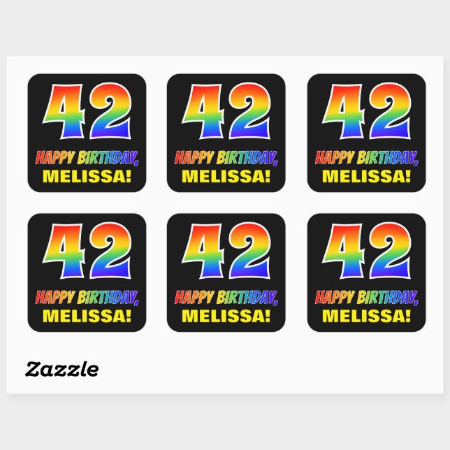 42nd Birthday: Bold, Fun, Simple, Rainbow 42 Square Sticker (Sheet)