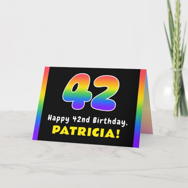 42nd Birthday: Colorful Rainbow # 42, Custom Name Card (Front)