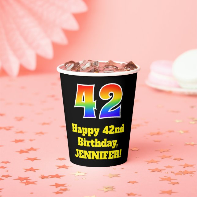 42nd Birthday: Colourful, Fun, Exciting, Rainbow 4 Paper Cups (Insitu)