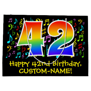 42nd Birthday - Colourful Music Symbols, Rainbow 4 Large Gift Bag