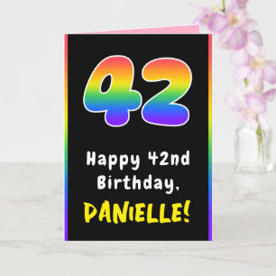 42nd Birthday: Colourful Rainbow # 42, Custom Name Card