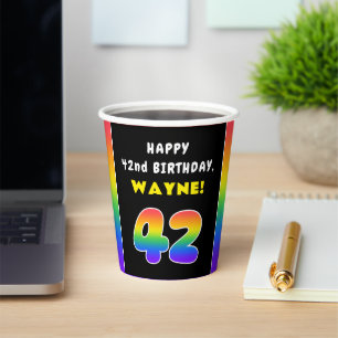 42nd Birthday: Colourful Rainbow # 42, Custom Name Paper Cups