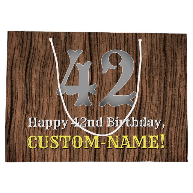 42nd Birthday: Country Western Inspired Look, Name Large Gift Bag (Back)