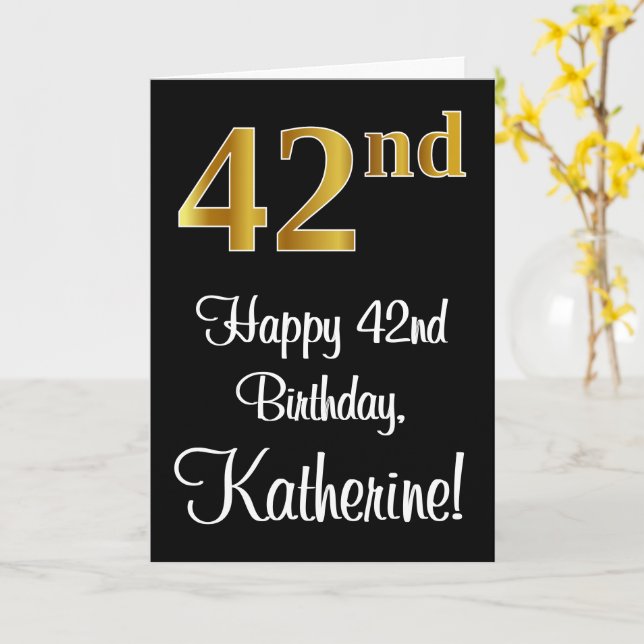 42nd Birthday ~ Elegant Luxurious Faux Gold Look # Card (Yellow Flower)