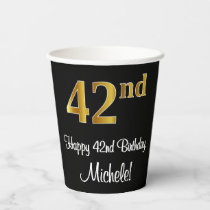 42nd Birthday - Elegant Luxurious Faux Gold Look # Paper Cups