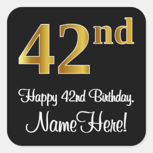 42nd Birthday – Elegant Luxurious Faux Gold Look # Square Sticker