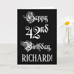 42nd Birthday: Fancy, Elegant Script + Custom Name Card