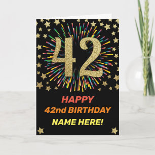 42nd Birthday Fireworks Rainbow Gold Fun Card