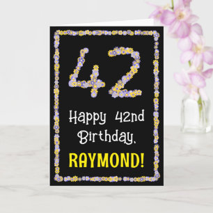 42nd Birthday: Floral Flowers Number, Custom Name Card