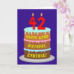 42nd Birthday: Fun Cake and Candles + Custom Name Card