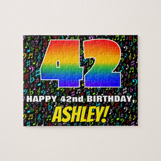 42nd Birthday — Fun, Colourful Music Symbols & “42 Jigsaw Puzzle (Horizontal)