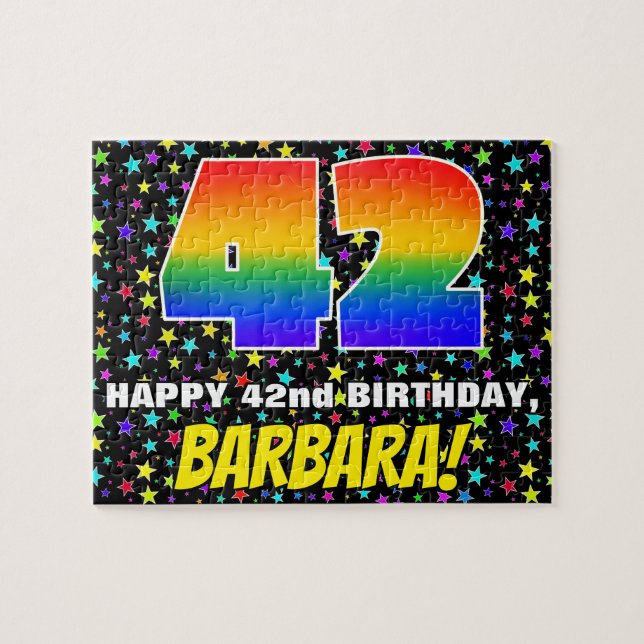 42nd Birthday — Fun, Colourful Star Field Pattern Jigsaw Puzzle (Horizontal)