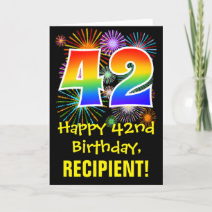 42nd Birthday: Fun Fireworks Pattern + Rainbow 42 Card