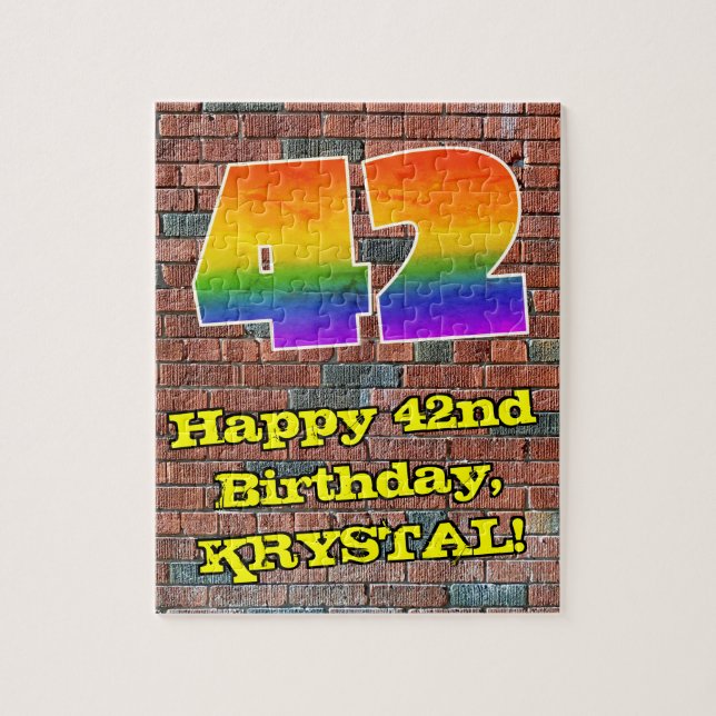 42nd Birthday: Fun Graffiti-Inspired Rainbow 42 Jigsaw Puzzle (Vertical)