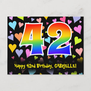 42nd Birthday: Fun Hearts Pattern, Rainbow 42 Postcard