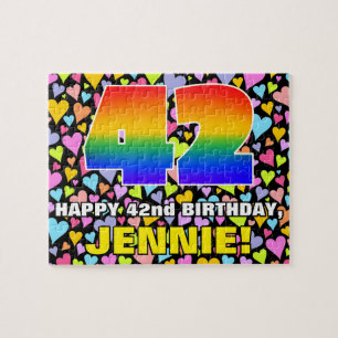 42nd Birthday — Fun, Loving Heart Shapes + “42” Jigsaw Puzzle