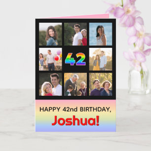 42nd Birthday: Fun Rainbow #, Custom Photos + Name Card