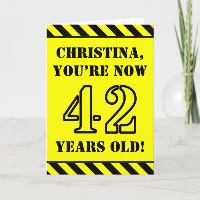 42nd Birthday: Fun Stencil Style Text, Custom Name Card (Front)