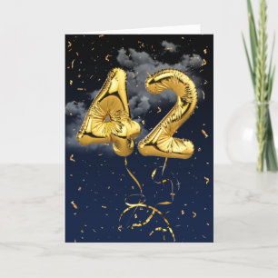 42nd Birthday Gold Mylar Balloon and Confetti Card