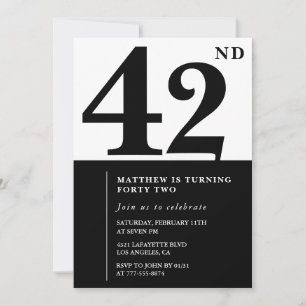 42nd birthday invitations Black and White Elegant