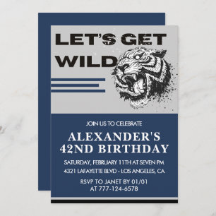42nd birthday invitations Men Tiger Let's Get Wild