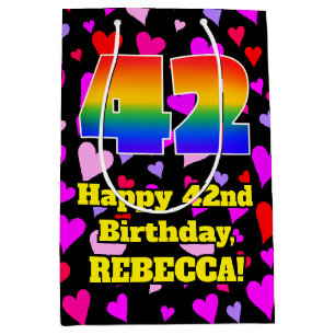 42nd Birthday: Loving Hearts Pattern, Rainbow # 42 Medium Gift Bag