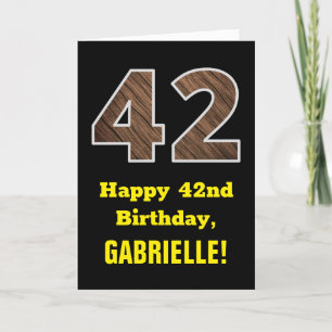 42nd Birthday: Name, Faux Wood Grain Pattern "42" Card