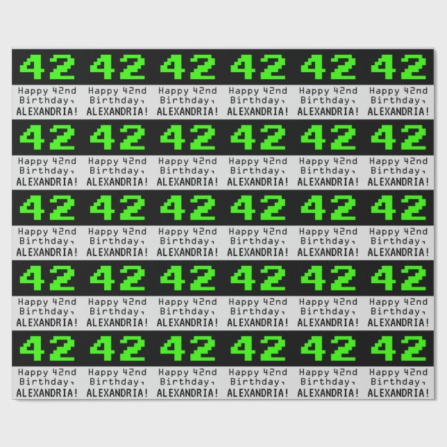 42nd Birthday - Nerdy / Geeky Style "42" and Name Wrapping Paper (Flat)