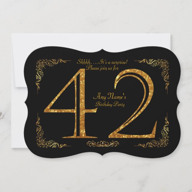 42nd,Birthday party 42nd,great Gatsby,black & gold Invitation (Front)