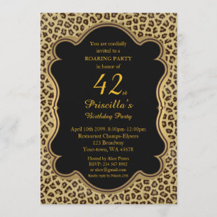 42nd,Birthday Party 42st,Cheetah, Black & Gold Invitation