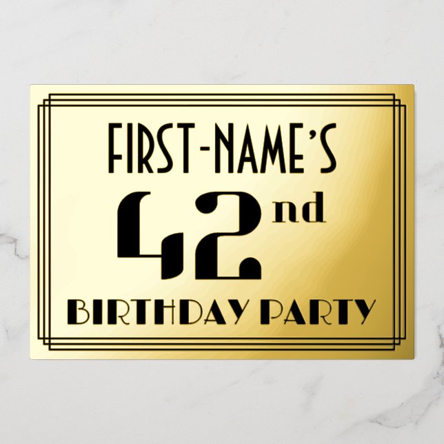 42nd Birthday Party: Art Deco Look “42” and Name (Front)