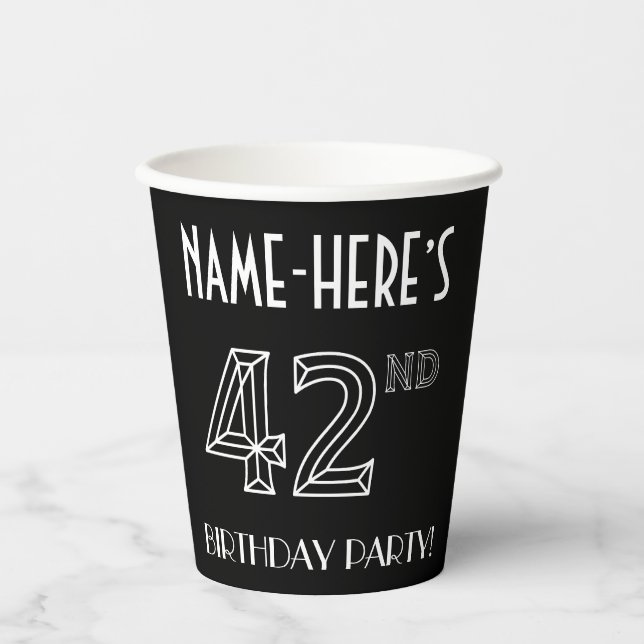 42nd Birthday Party: Art Deco Style + Custom Name Paper Cups (Front)