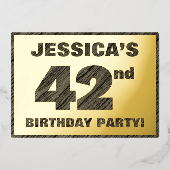42nd Birthday Party — Bold, Faux Wood Grain Text (Front)