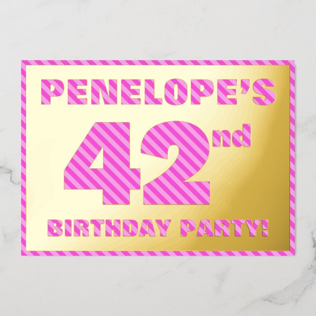 42nd Birthday Party — Bold, Fun, Pink Stripes # 42 (Front)