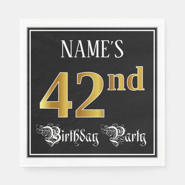42nd Birthday Party — Fancy Script, Faux Gold Look Napkin (Front)