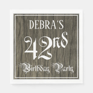 42nd Birthday Party — Fancy Script, Faux Wood Look Napkin