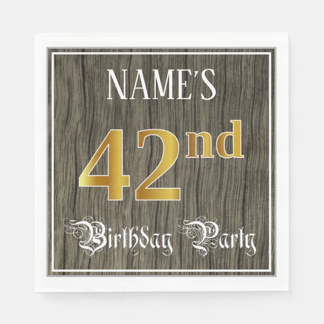 42nd Birthday Party — Faux Gold & Faux Wood Looks Napkin (Front)
