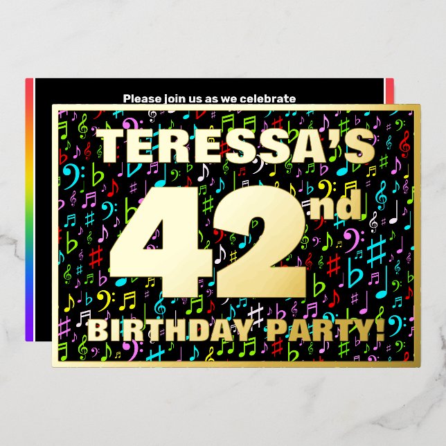 42nd Birthday Party — Fun, Colourful Music Symbols (Front/Back)