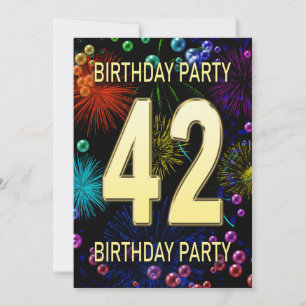 42nd Birthday Party Invitation Fireworks Bubbles