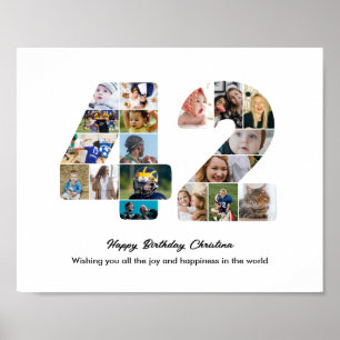 42nd Birthday Party Number 42 Photo Collage Poster
