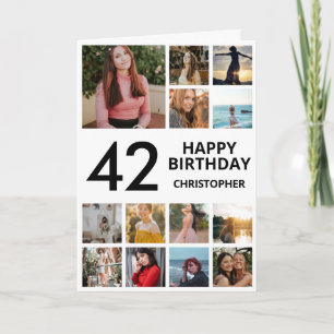 42nd Birthday Photo Collage 13 Photos Black White Card