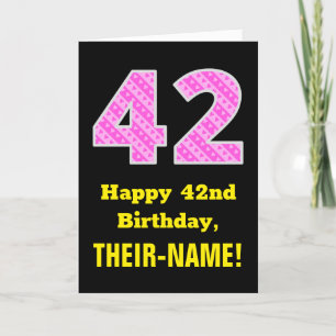 42nd Birthday: Pink Stripes and Hearts "42" + Name Card