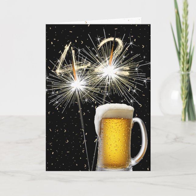 42nd Birthday Sparklers With Beer Mug Card (Front)