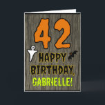 42nd Birthday: Spooky Halloween Theme, Custom Name Card<br><div class="desc">The front of this scary and spooky Hallowe'en birthday themed greeting card design features a large number "42" and the message "HAPPY BIRTHDAY, ", plus a personalized name. There are also depictions of a bat and a ghost on the front. The inside features a customized birthday greeting message, or could...</div>
